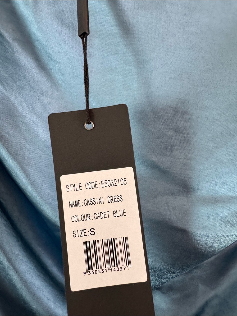 Eliatt Cassini One-Shoulder Blue Satin Midi Dress with Side Slit Size Small NEW - Picture 6 of 9
